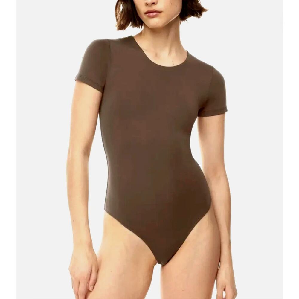 Babaton Short-Sleeve Brown Crewneck Bodysuit